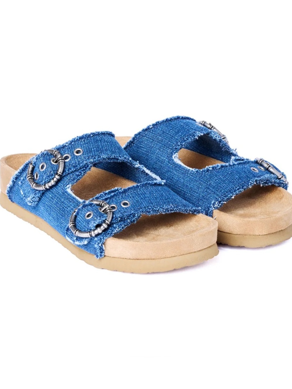 Minnetonka Blue Denim Double-Buckle Slide Sandals - Picture 2 of 7